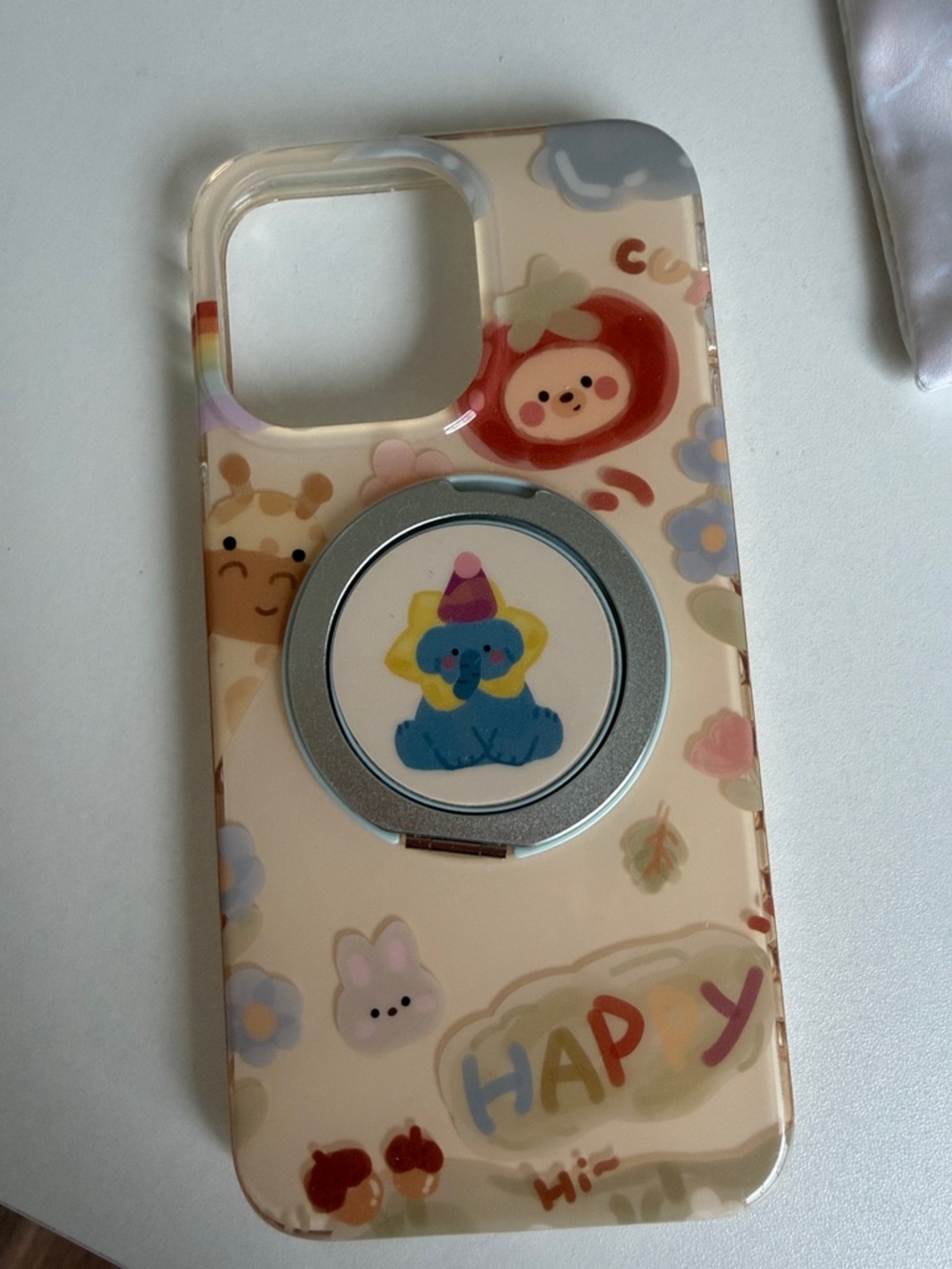 Cute Beige Cartoon Pattern Phone Case with Ring Holder iPhone 15 promax